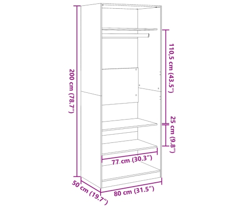 Armario de madera de ingeniería madera envejecida 80x50x200 cm