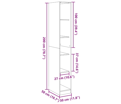 Armario de madera de ingeniería madera envejecida 30x50x200 cm