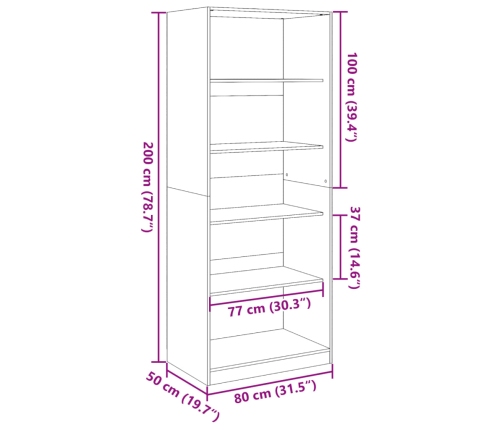 Armario de madera de ingeniería madera envejecida 80x50x200 cm