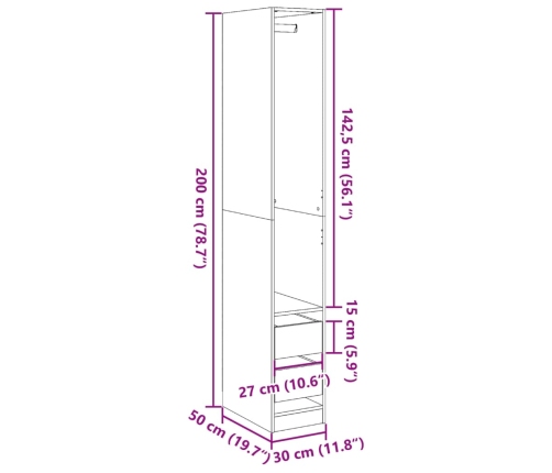 Armario de madera de ingeniería madera envejecida 30x50x200 cm