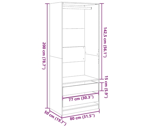 Armario de madera de ingeniería madera envejecida 80x50x200 cm