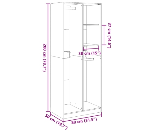 Armario de madera de ingeniería madera envejecida 80x50x200 cm