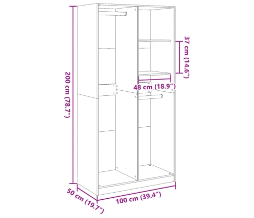 Armario de madera contrachapada negro 100x50x200 cm