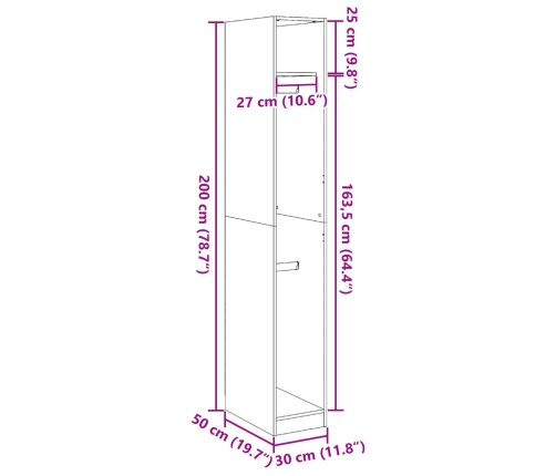 Armario de madera de ingeniería madera envejecida 30x50x200 cm