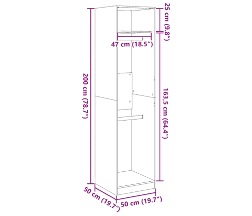 Armario de madera de ingeniería marrón roble 50x50x200 cm