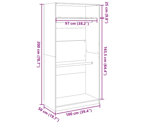 Armario de madera contrachapada negro 100x50x200 cm