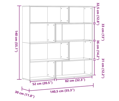 Estantería de esquina 4 niveles madera marrón roble 85x85x140cm