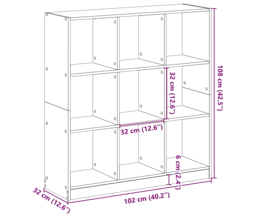 Estantería de madera de ingeniería negra 102x32x108 cm