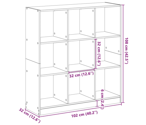 Estantería de madera de ingeniería gris hormigón 102x32x108 cm