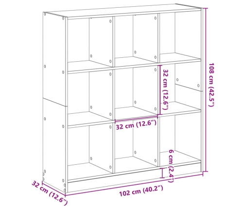 Estantería madera de ingeniería gris Sonoma 102x32x108 cm