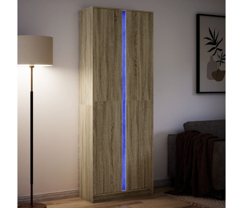 Aparador con LED madera ingeniería roble Sonoma 74x32,5x200 cm