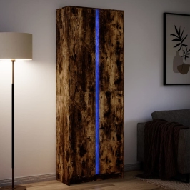 Aparador con LED madera ingeniería roble ahumado 74x32,5x200 cm