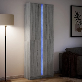 Aparador con LED madera ingeniería gris Sonoma 74x32,5x200 cm