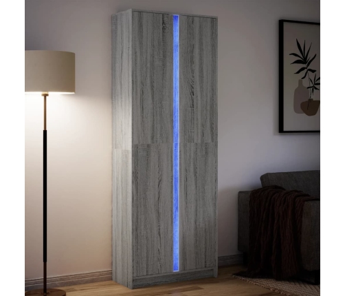 Aparador con LED madera ingeniería gris Sonoma 74x32,5x200 cm