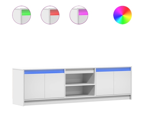 Mueble de TV con LED madera de ingeniería blanco 180x34x50 cm