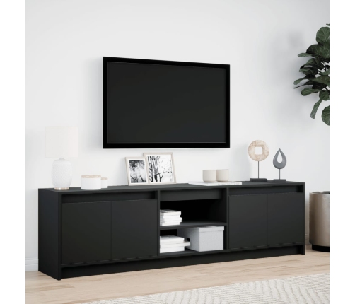 Mueble de TV con LED madera de ingeniería negro 180x34x50 cm