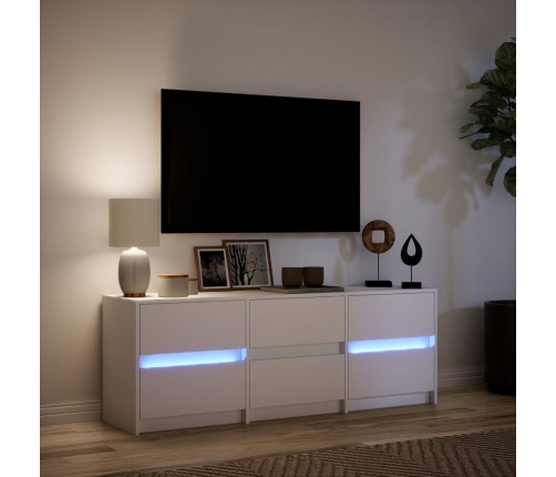 Mueble de TV con LED madera de ingeniería blanco 140x34x50 cm