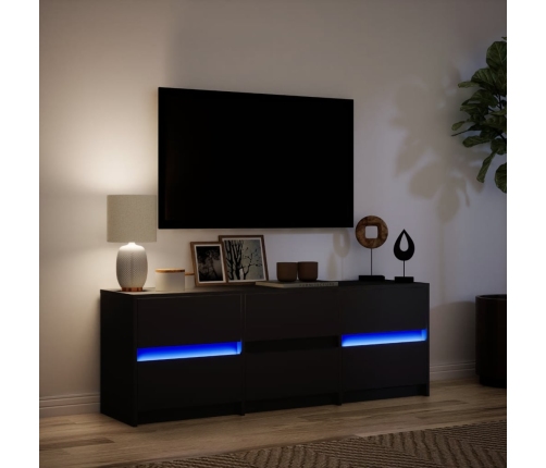 Mueble de TV con LED madera de ingeniería negro 140x34x50 cm