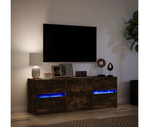 Mueble de TV LED madera ingeniería roble ahumado 140x34x50 cm