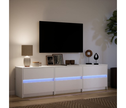 Mueble de TV con LED madera de ingeniería blanco 180x34x50 cm