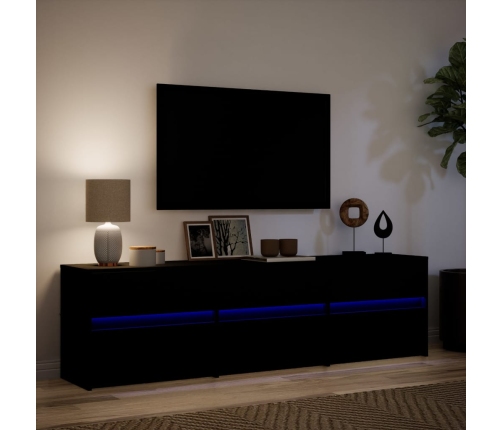 Mueble de TV con LED madera de ingeniería negro 180x34x50 cm