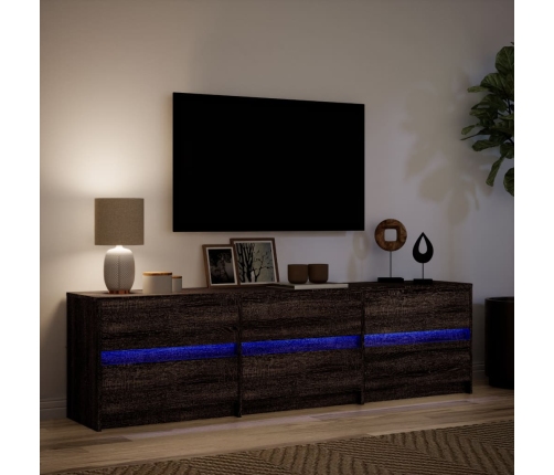 Mueble de TV LED madera ingeniería marrón roble 180x34x50 cm