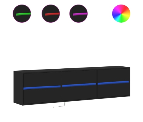 Mueble de TV de pared con LED negro 180x31x45 cm