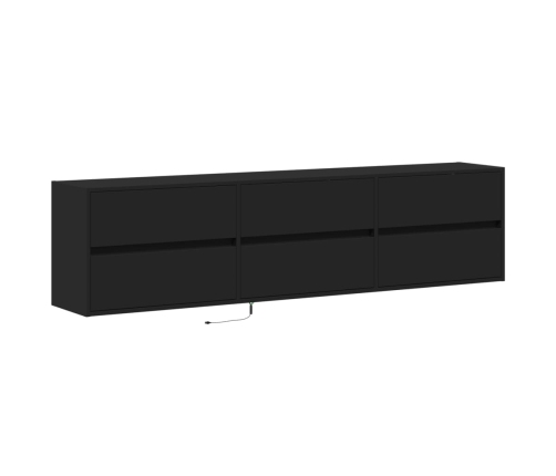 Mueble de TV de pared con LED negro 180x31x45 cm