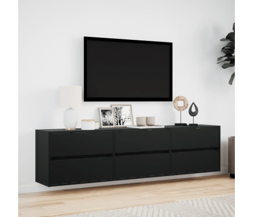 Mueble de TV de pared con LED negro 180x31x45 cm