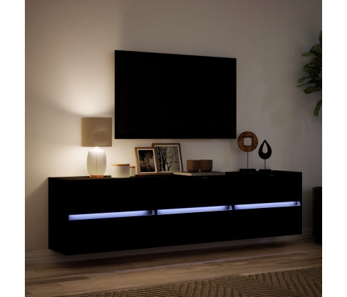 Mueble de TV de pared con LED negro 180x31x45 cm