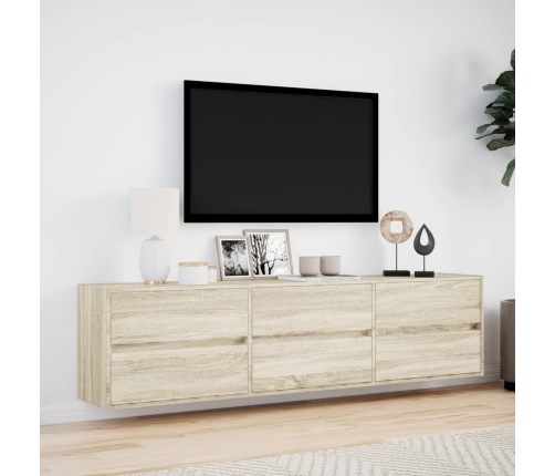 Mueble de TV de pared con LED roble Sonoma 180x31x45 cm