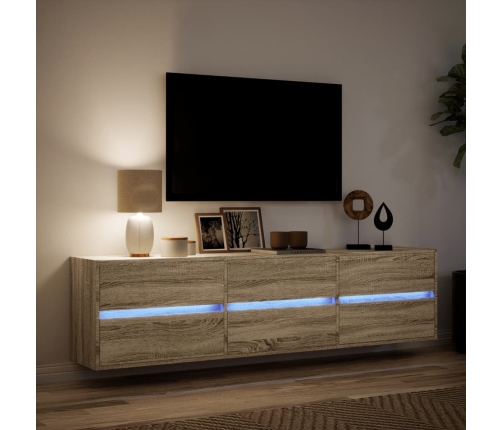 Mueble de TV de pared con LED roble Sonoma 180x31x45 cm