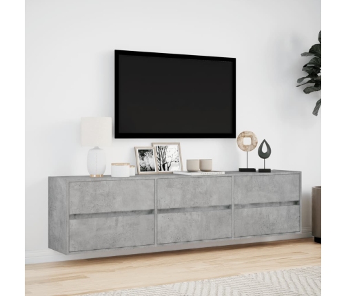 Mueble de TV de pared con LED gris hormigón 180x31x45 cm