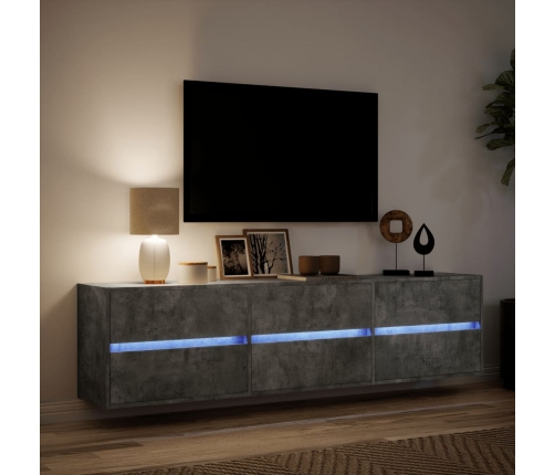 Mueble de TV de pared con LED gris hormigón 180x31x45 cm