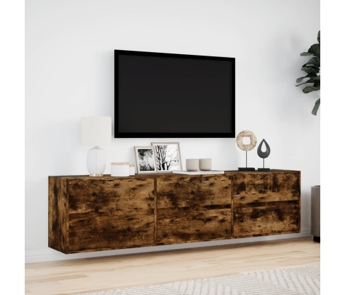 Mueble de TV de pared con LED roble ahumado 180x31x45 cm