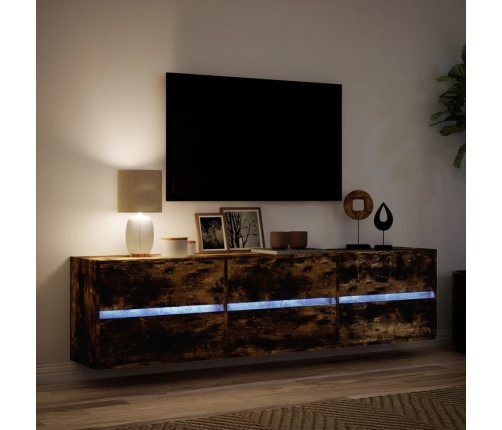 Mueble de TV de pared con LED roble ahumado 180x31x45 cm