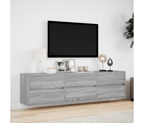 Mueble de TV de pared con LED gris Sonoma 180x31x45 cm