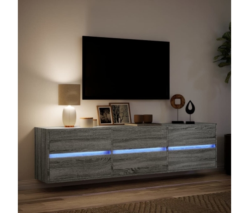 Mueble de TV de pared con LED gris Sonoma 180x31x45 cm