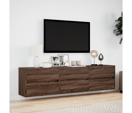 Mueble de TV de pared con LED marrón roble 180x31x45 cm