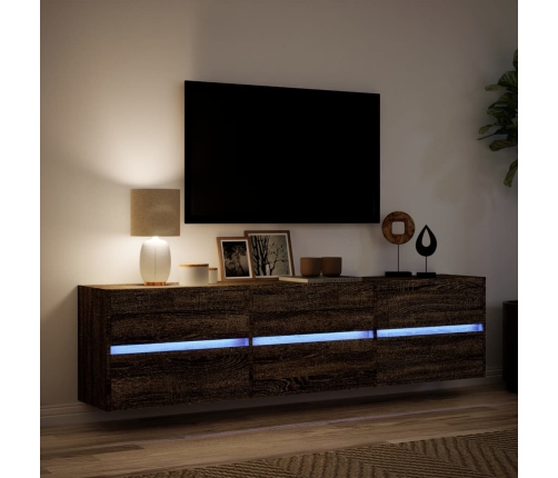 Mueble de TV de pared con LED marrón roble 180x31x45 cm