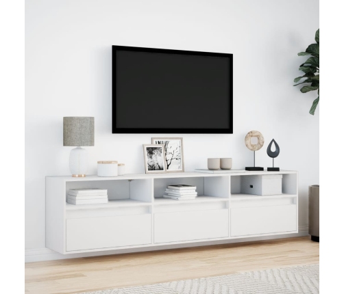 Mueble de TV de pared con LED blanco 180x31x45 cm