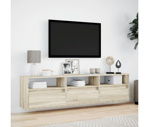 Mueble de TV de pared con LED roble Sonoma 180x31x45 cm