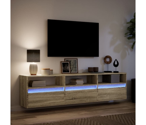 Mueble de TV de pared con LED roble Sonoma 180x31x45 cm