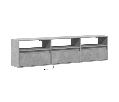 Mueble de TV de pared con LED gris hormigón 180x31x45 cm