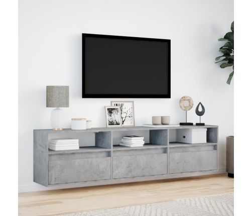 Mueble de TV de pared con LED gris hormigón 180x31x45 cm