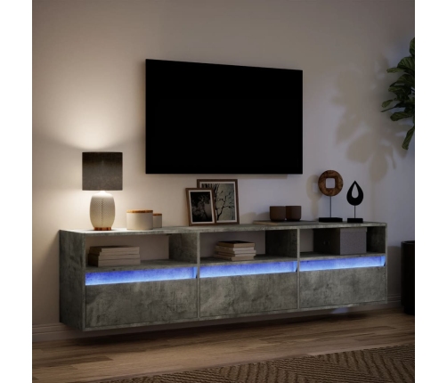 Mueble de TV de pared con LED gris hormigón 180x31x45 cm