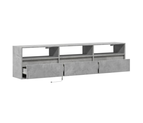 Mueble de TV de pared con LED gris hormigón 180x31x45 cm