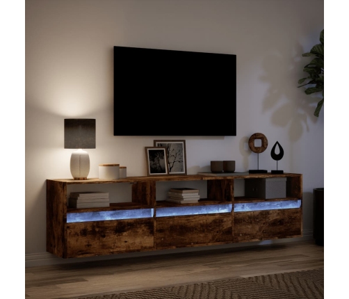 Mueble de TV de pared con LED roble ahumado 180x31x45 cm