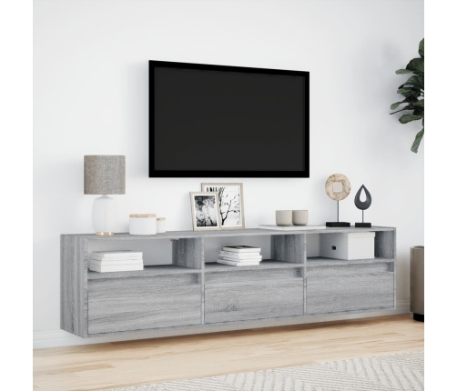 Mueble de TV de pared con LED gris Sonoma 180x31x45 cm