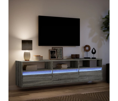 Mueble de TV de pared con LED gris Sonoma 180x31x45 cm